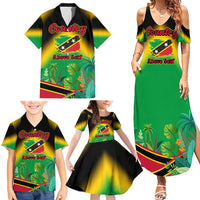 Saint Kitts and Nevis Family Matching Summer Maxi Dress and Hawaiian Shirt with Coat of Arms and Flag Pattern Design - Wonder Print Shop
