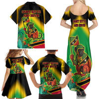 Saint Kitts and Nevis Family Matching Summer Maxi Dress and Hawaiian Shirt with Coat of Arms and Flag Pattern Design - Wonder Print Shop
