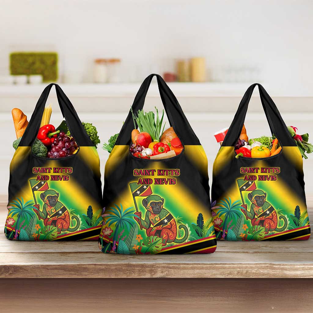 Saint Kitts and Nevis Grocery Bag with Coat of Arms and Flag Pattern Design - Wonder Print Shop