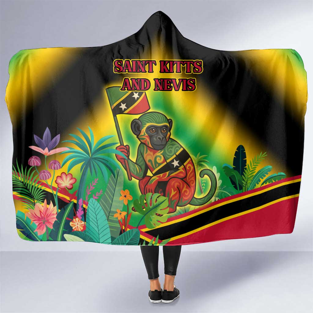Saint Kitts and Nevis Hooded Blanket with Coat of Arms and Flag Pattern Design - Wonder Print Shop