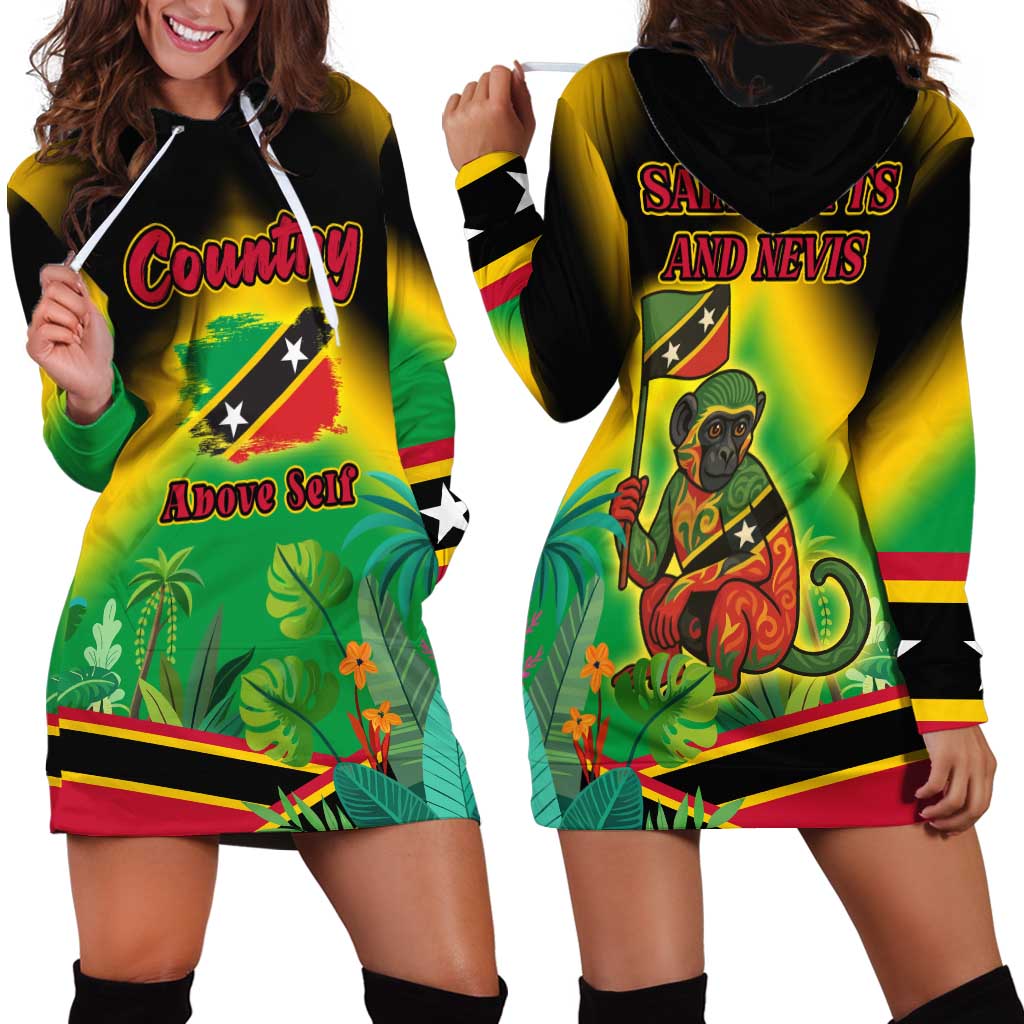 Saint Kitts and Nevis Hoodie Dress with Coat of Arms and Flag Pattern Design - Wonder Print Shop