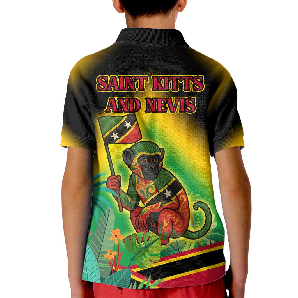 Saint Kitts and Nevis Kid Polo Shirt with Coat of Arms and Flag Pattern Design - Wonder Print Shop