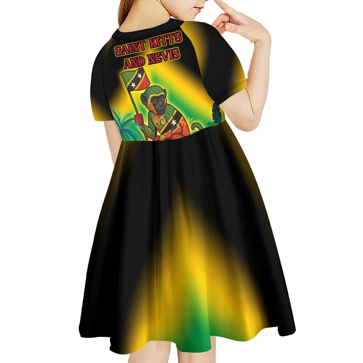 Saint Kitts and Nevis Kid Short Sleeve Dress with Coat of Arms and Flag Pattern Design - Wonder Print Shop