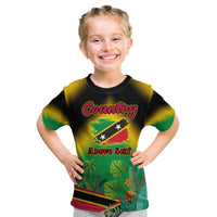 Saint Kitts and Nevis Kid T Shirt with Coat of Arms and Flag Pattern Design - Wonder Print Shop