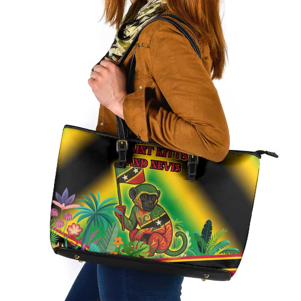Saint Kitts and Nevis Leather Tote Bag with Coat of Arms and Flag Pattern Design - Wonder Print Shop