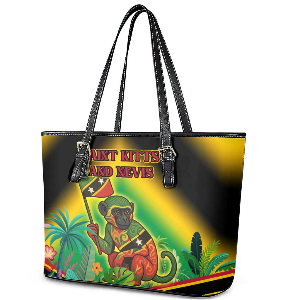 Saint Kitts and Nevis Leather Tote Bag with Coat of Arms and Flag Pattern Design - Wonder Print Shop