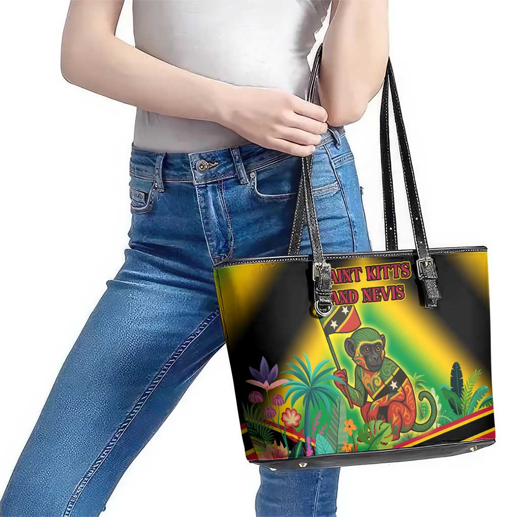 Saint Kitts and Nevis Leather Tote Bag with Coat of Arms and Flag Pattern Design - Wonder Print Shop