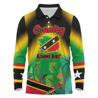 Saint Kitts and Nevis Long Sleeve Polo Shirt with Coat of Arms and Flag Pattern Design - Wonder Print Shop