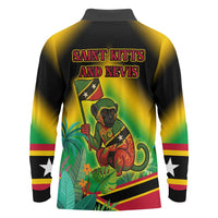 Saint Kitts and Nevis Long Sleeve Polo Shirt with Coat of Arms and Flag Pattern Design - Wonder Print Shop