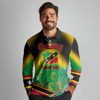 Saint Kitts and Nevis Long Sleeve Polo Shirt with Coat of Arms and Flag Pattern Design - Wonder Print Shop