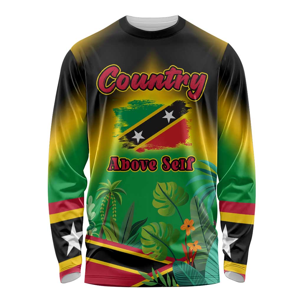 Saint Kitts and Nevis Long Sleeve Shirt with Coat of Arms and Flag Pattern Design - Wonder Print Shop
