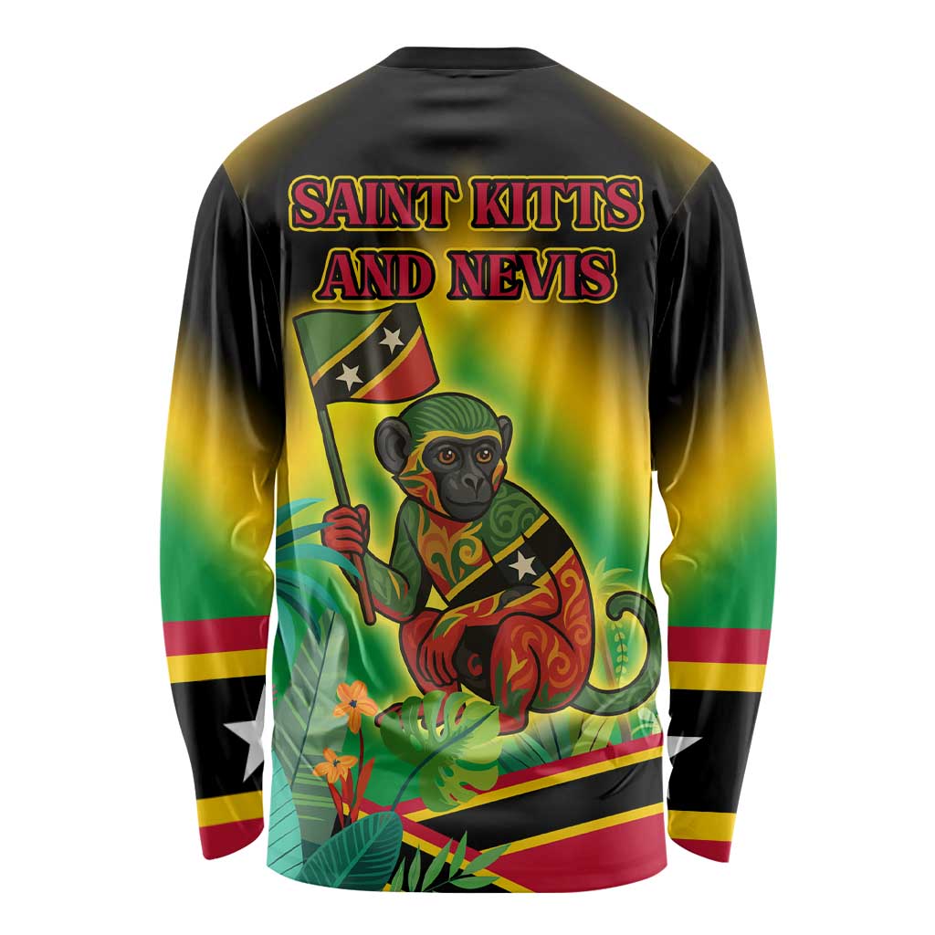 Saint Kitts and Nevis Long Sleeve Shirt with Coat of Arms and Flag Pattern Design - Wonder Print Shop