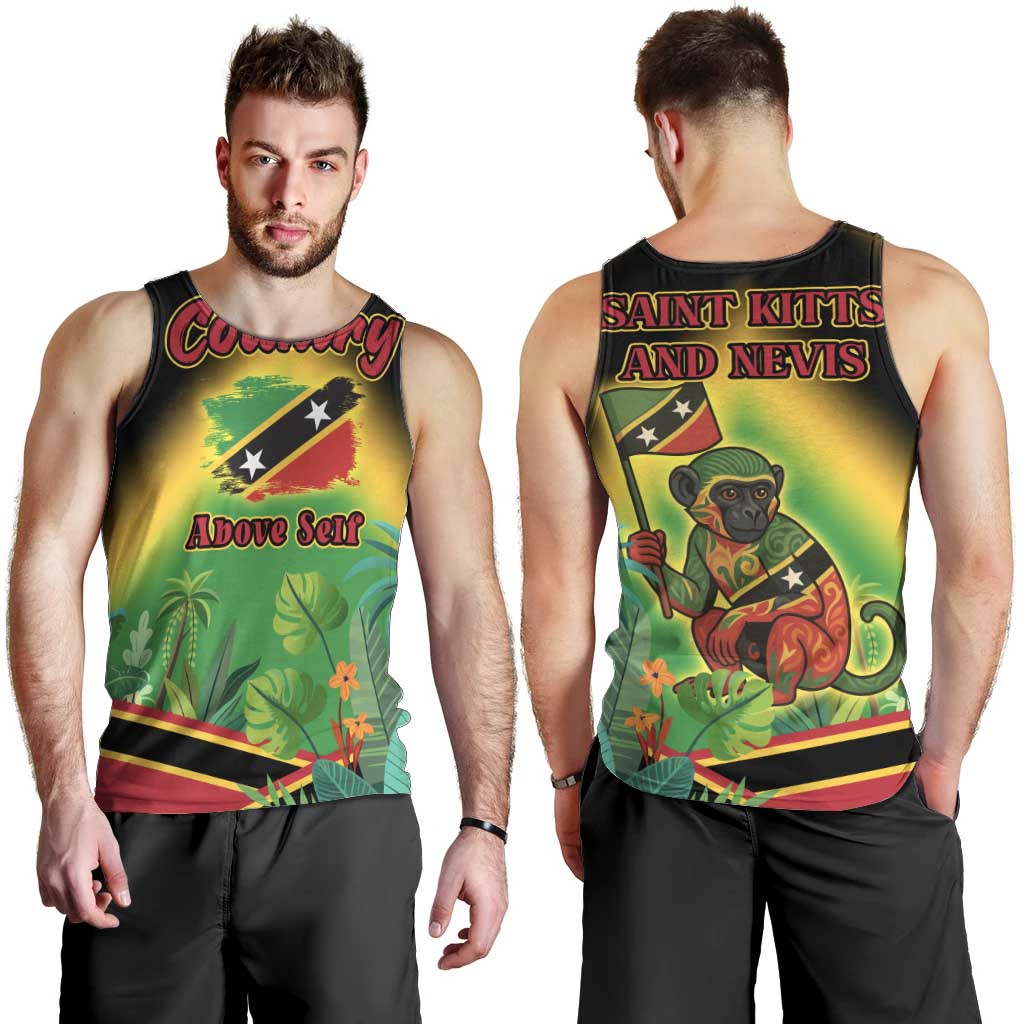 Saint Kitts and Nevis Men Tank Top with Coat of Arms and Flag Pattern Design - Wonder Print Shop