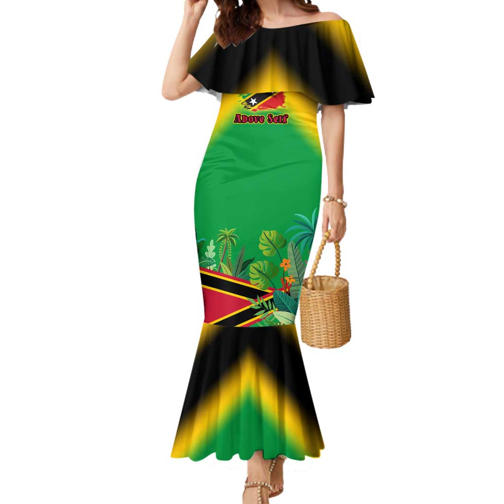 Saint Kitts and Nevis Mermaid Dress with Coat of Arms and Flag Pattern Design - Wonder Print Shop