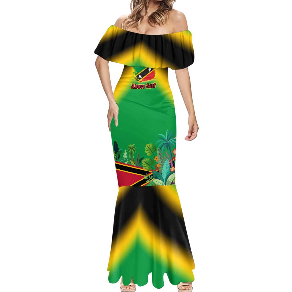 Saint Kitts and Nevis Mermaid Dress with Coat of Arms and Flag Pattern Design - Wonder Print Shop