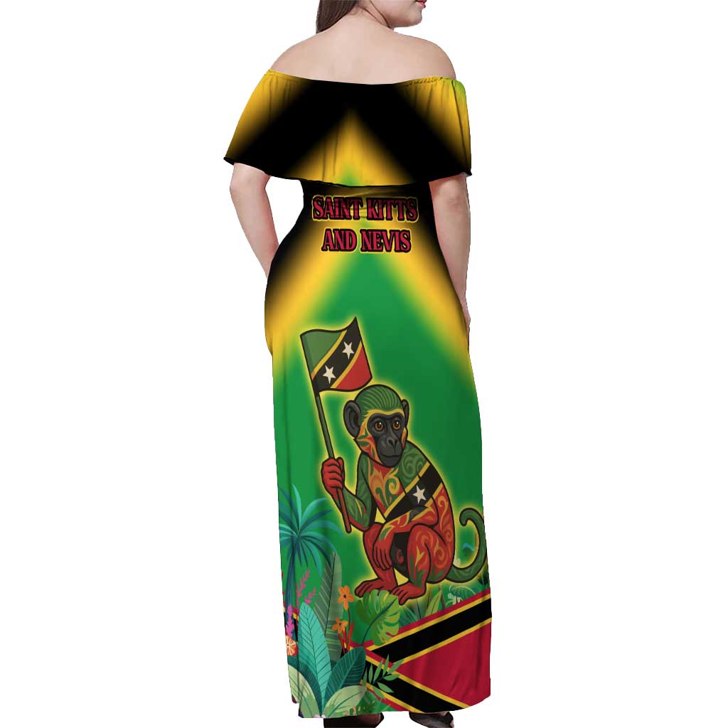 Saint Kitts and Nevis Off Shoulder Maxi Dress with Coat of Arms and Flag Pattern Design - Wonder Print Shop