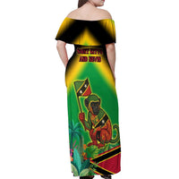 Saint Kitts and Nevis Off Shoulder Maxi Dress with Coat of Arms and Flag Pattern Design - Wonder Print Shop