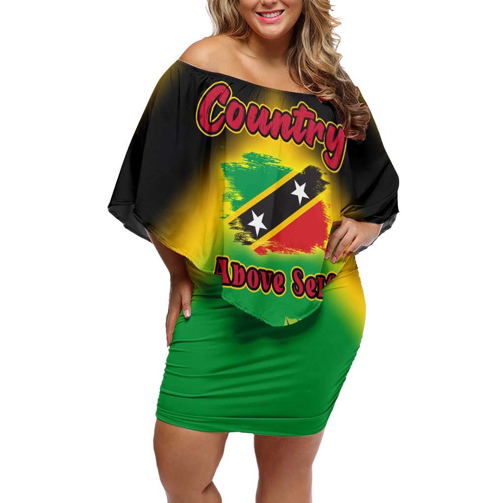 Saint Kitts and Nevis Off Shoulder Short Dress with Coat of Arms and Flag Pattern Design - Wonder Print Shop