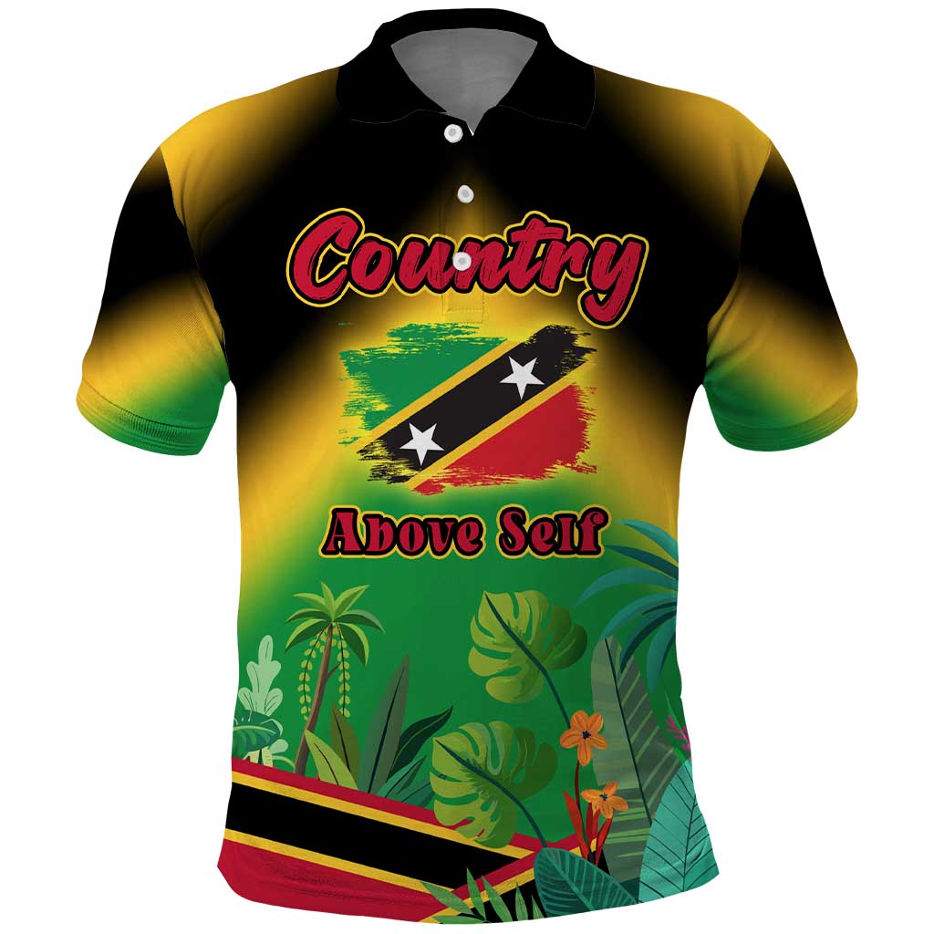 Saint Kitts and Nevis Polo Shirt with Coat of Arms and Flag Pattern Design - Wonder Print Shop