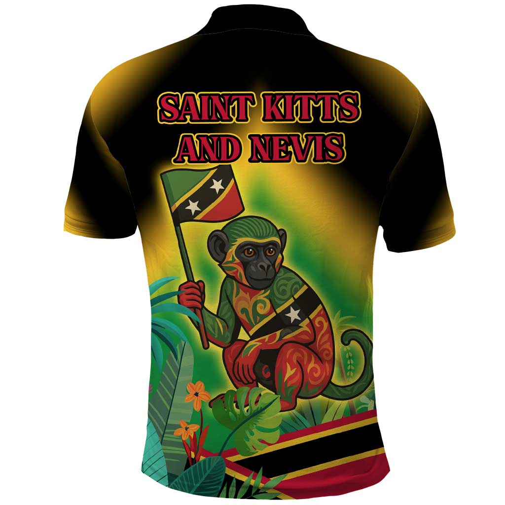 Saint Kitts and Nevis Polo Shirt with Coat of Arms and Flag Pattern Design - Wonder Print Shop