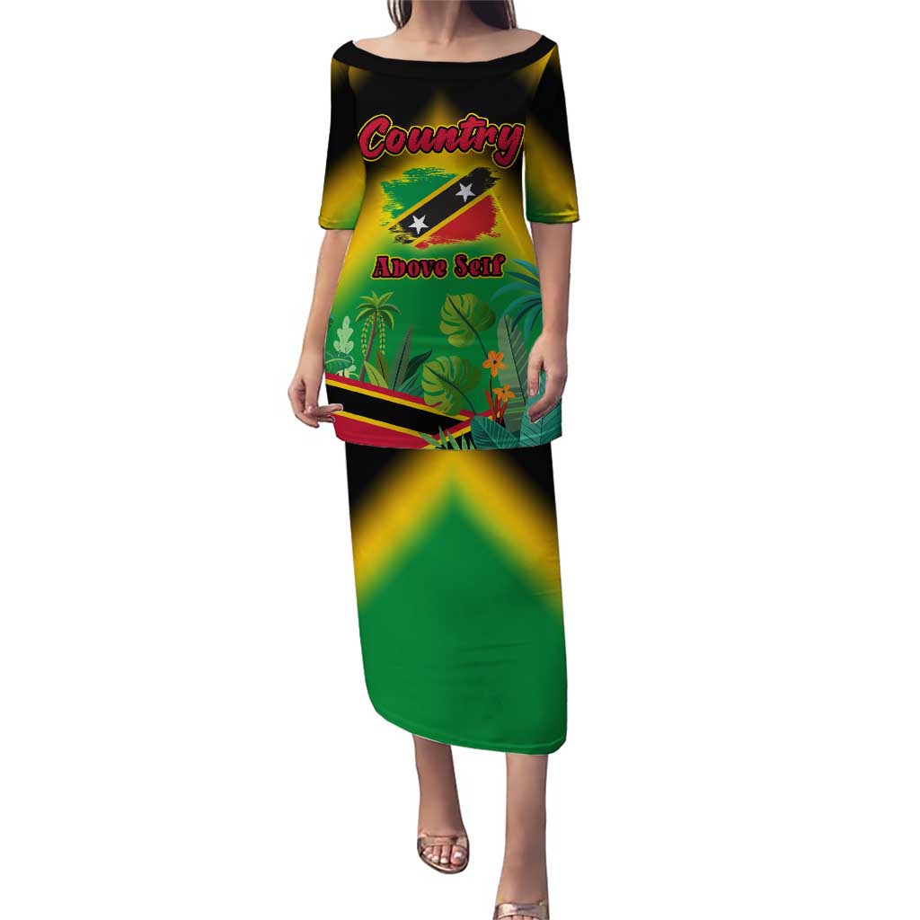 Saint Kitts and Nevis Puletasi with Coat of Arms and Flag Pattern Design - Wonder Print Shop