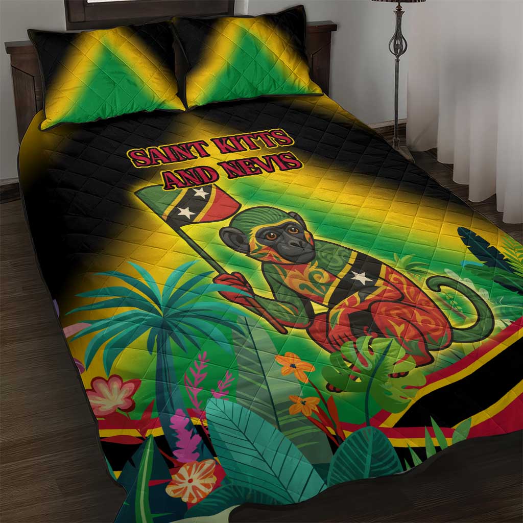 Saint Kitts and Nevis Quilt Bed Set with Coat of Arms and Flag Pattern Design - Wonder Print Shop
