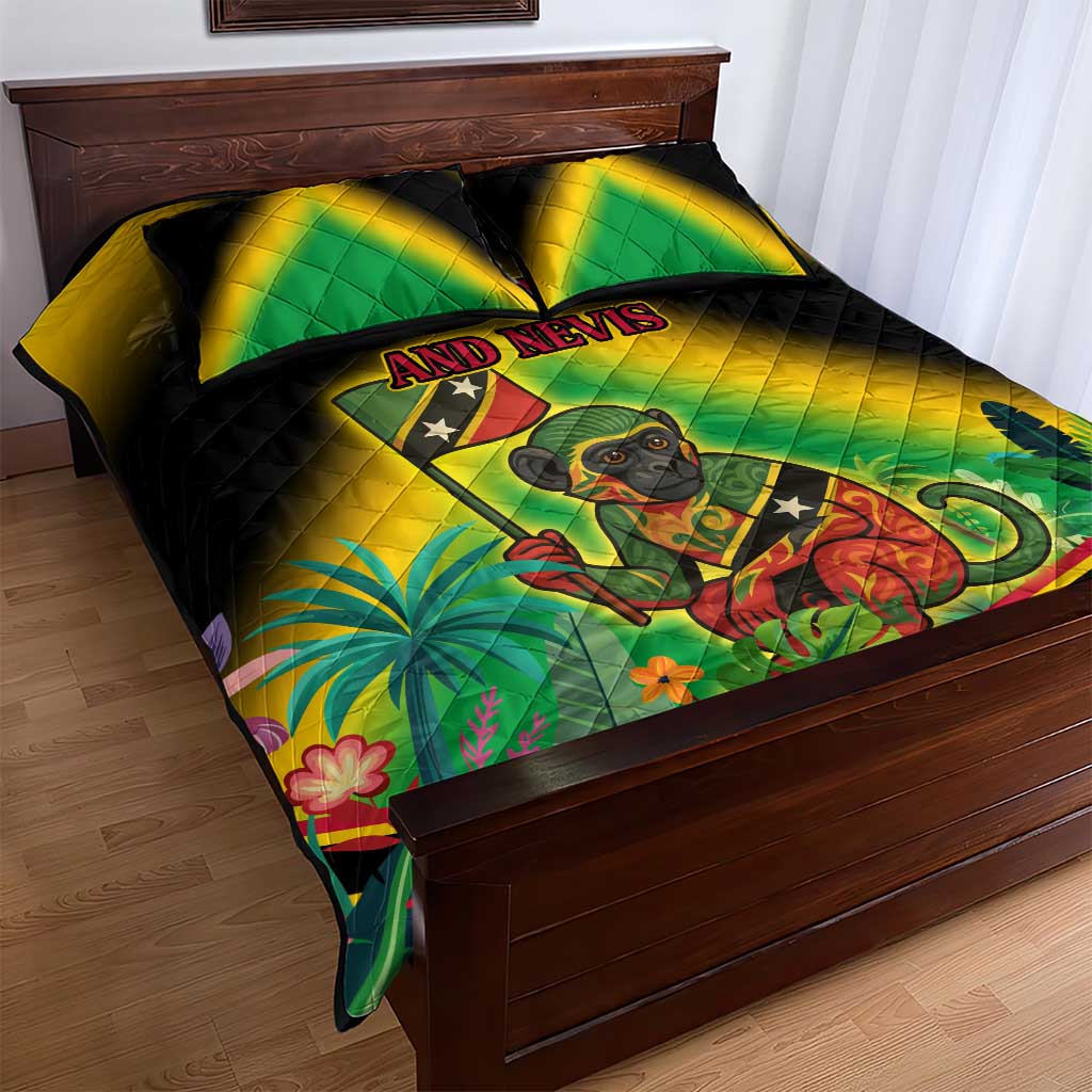 Saint Kitts and Nevis Quilt Bed Set with Coat of Arms and Flag Pattern Design - Wonder Print Shop