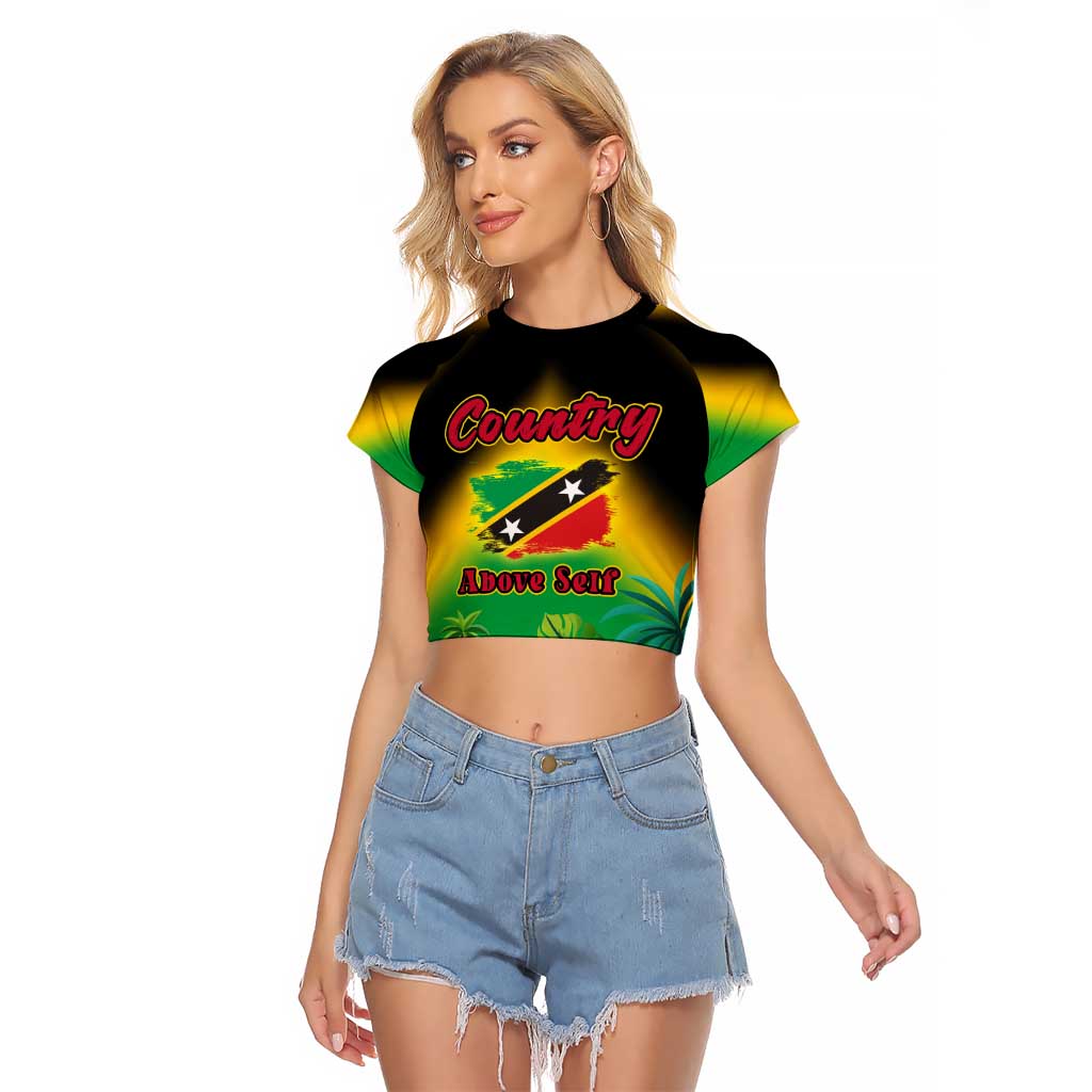 Saint Kitts and Nevis Raglan Cropped T Shirt with Coat of Arms and Flag Pattern Design - Wonder Print Shop