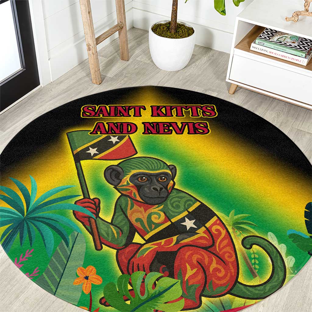 Saint Kitts and Nevis Round Carpet with Coat of Arms and Flag Pattern Design - Wonder Print Shop