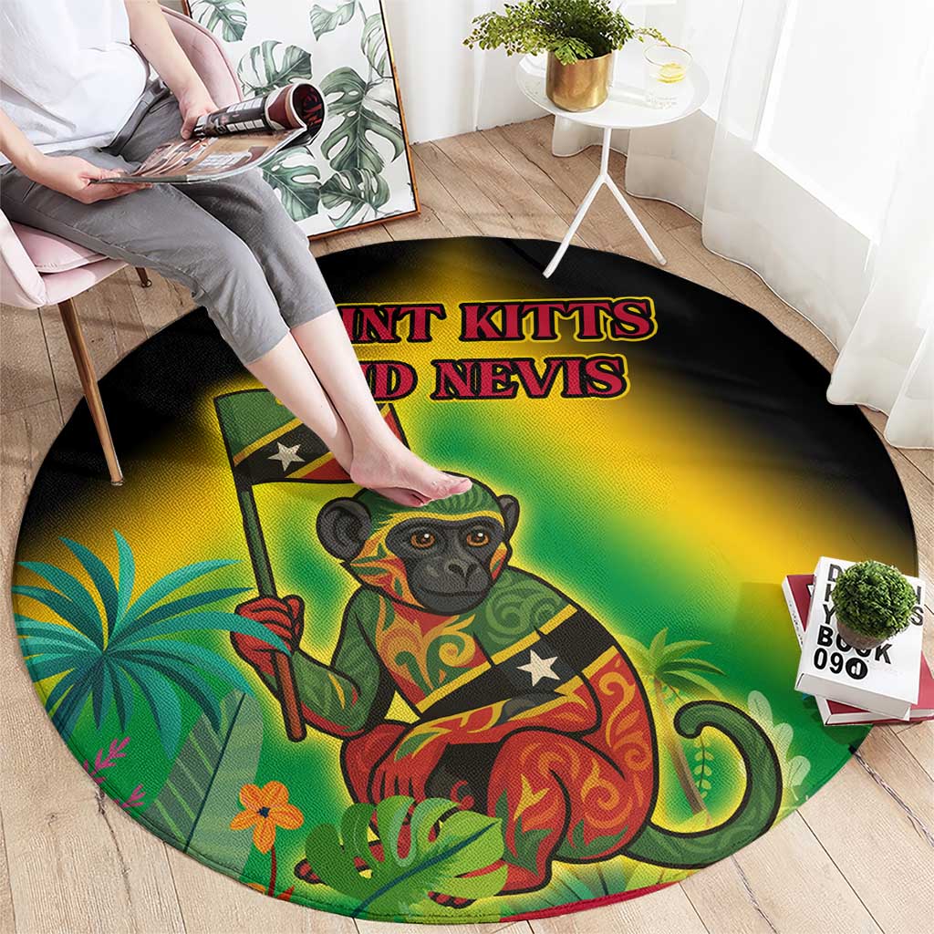 Saint Kitts and Nevis Round Carpet with Coat of Arms and Flag Pattern Design - Wonder Print Shop