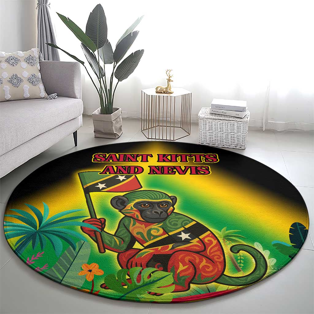 Saint Kitts and Nevis Round Carpet with Coat of Arms and Flag Pattern Design - Wonder Print Shop