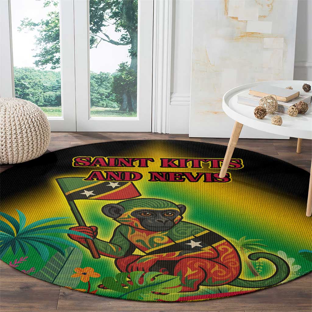 Saint Kitts and Nevis Round Carpet with Coat of Arms and Flag Pattern Design - Wonder Print Shop