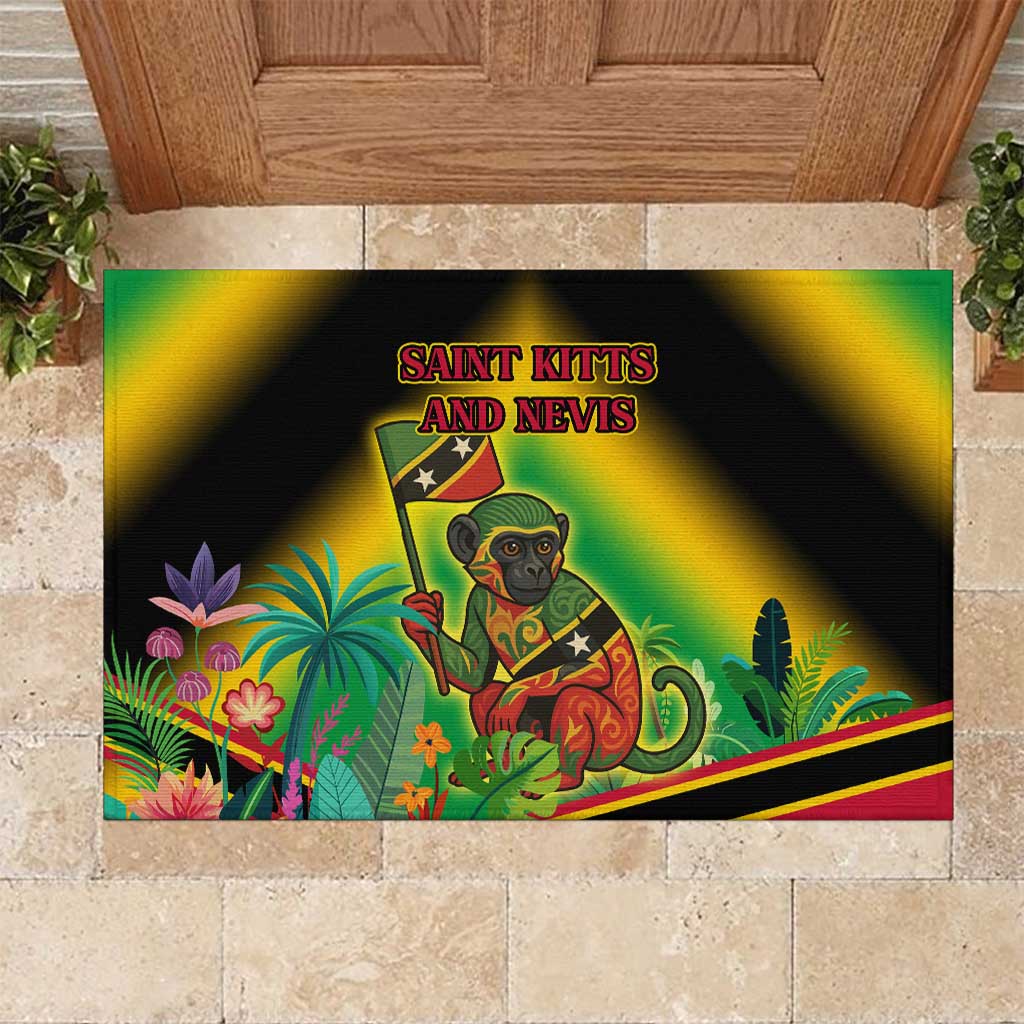 Saint Kitts and Nevis Rubber Doormat with Coat of Arms and Flag Pattern Design - Wonder Print Shop
