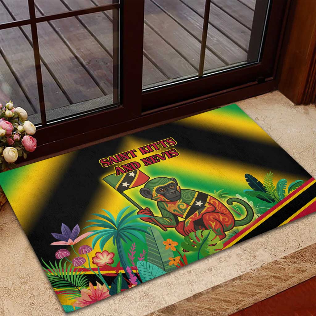 Saint Kitts and Nevis Rubber Doormat with Coat of Arms and Flag Pattern Design - Wonder Print Shop