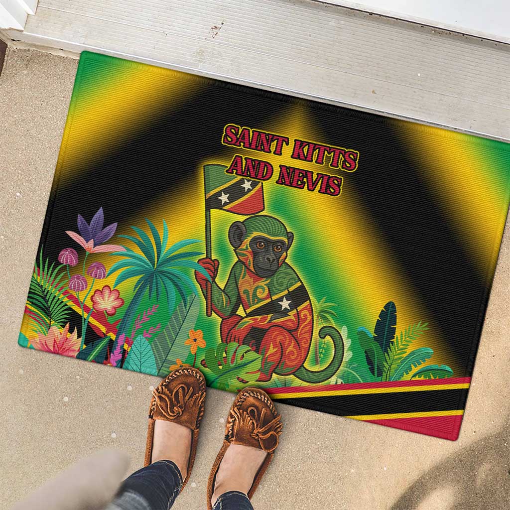 Saint Kitts and Nevis Rubber Doormat with Coat of Arms and Flag Pattern Design - Wonder Print Shop