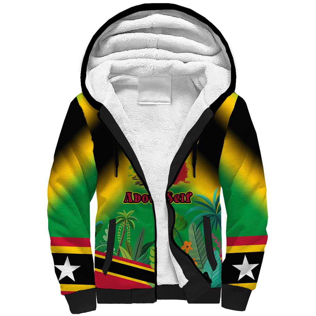 Saint Kitts and Nevis Sherpa Hoodie with Coat of Arms and Flag Pattern Design - Wonder Print Shop