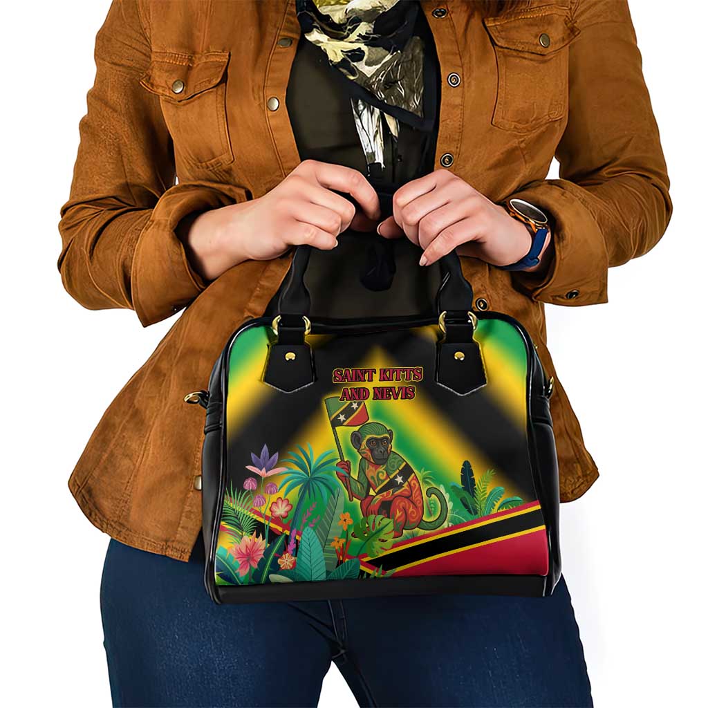 Saint Kitts and Nevis Shoulder Handbag with Coat of Arms and Flag Pattern Design - Wonder Print Shop