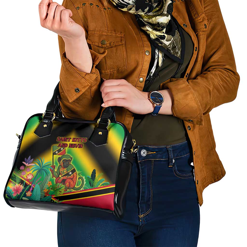 Saint Kitts and Nevis Shoulder Handbag with Coat of Arms and Flag Pattern Design - Wonder Print Shop