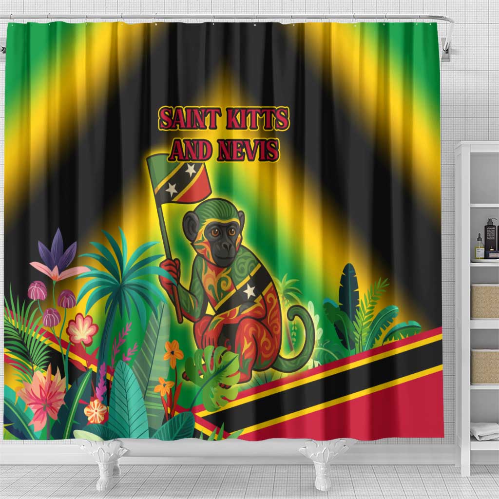 Saint Kitts and Nevis Shower Curtain with Coat of Arms and Flag Pattern Design - Wonder Print Shop