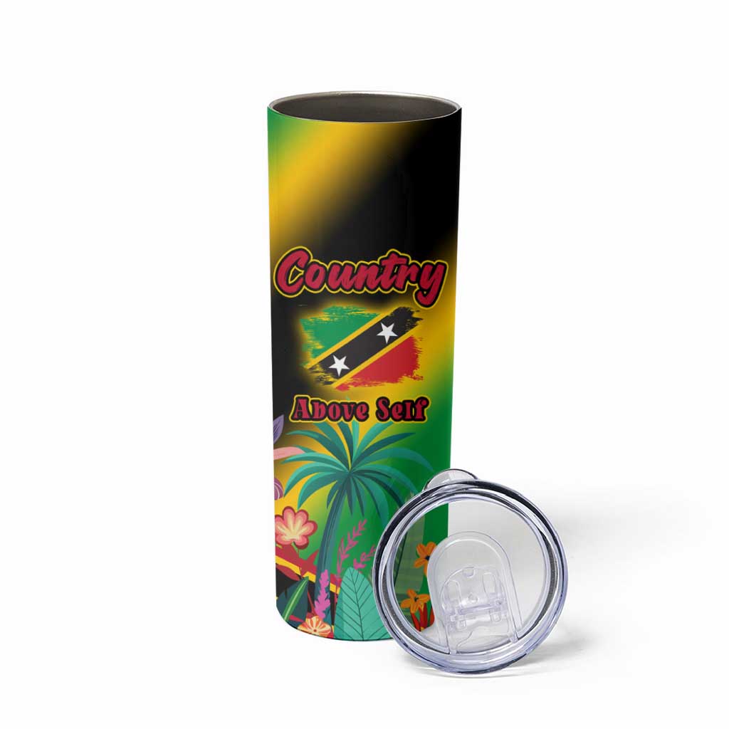 Saint Kitts and Nevis Skinny Tumbler with Coat of Arms and Flag Pattern Design - Wonder Print Shop