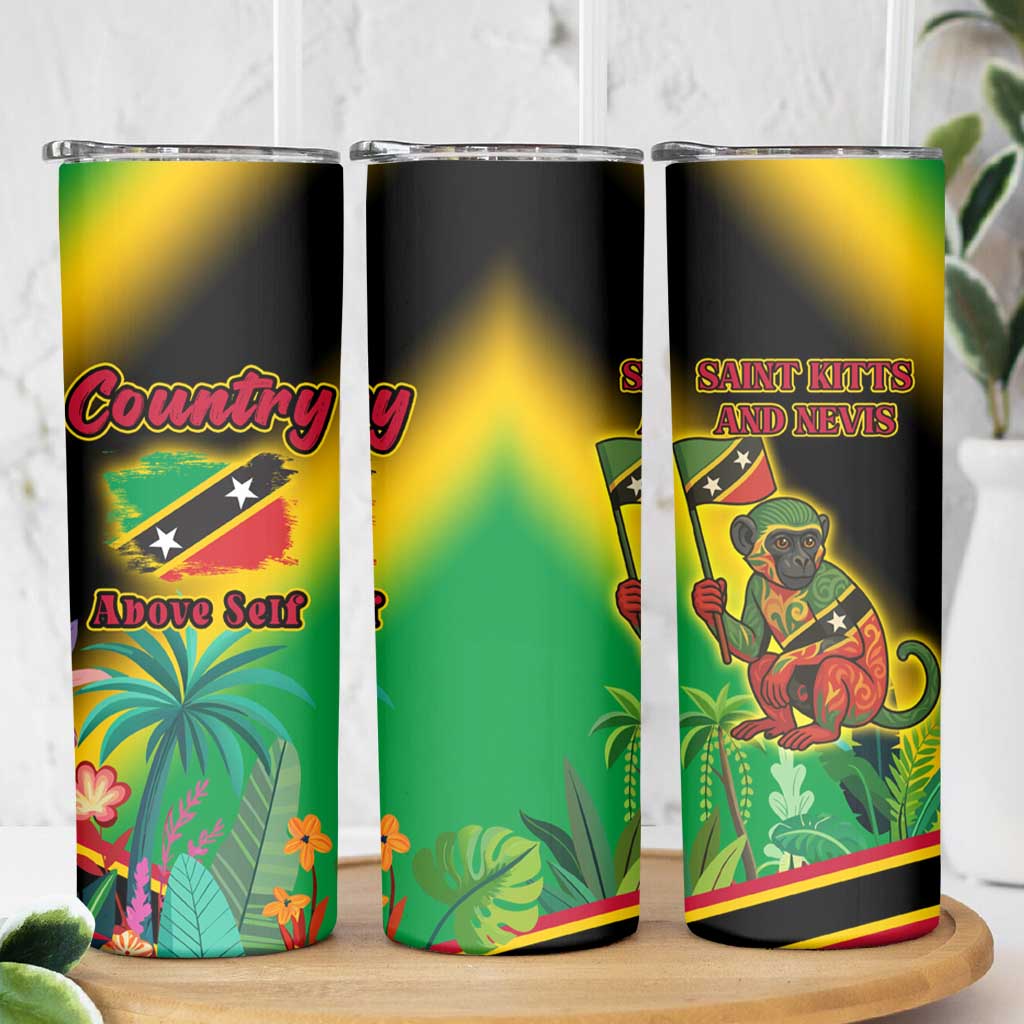 Saint Kitts and Nevis Skinny Tumbler with Coat of Arms and Flag Pattern Design - Wonder Print Shop