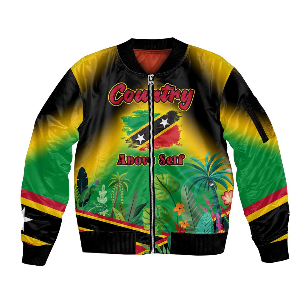 Saint Kitts and Nevis Sleeve Zip Bomber Jacket with Coat of Arms and Flag Pattern Design - Wonder Print Shop