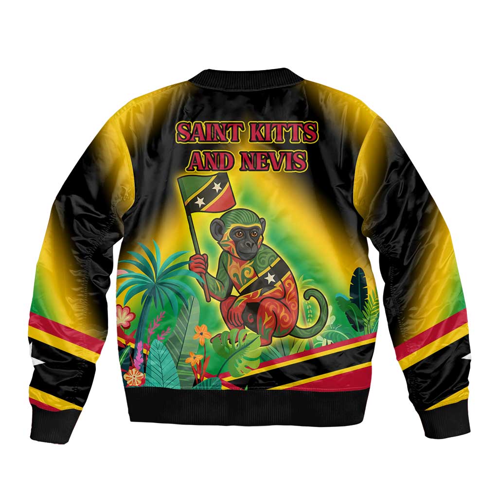 Saint Kitts and Nevis Sleeve Zip Bomber Jacket with Coat of Arms and Flag Pattern Design - Wonder Print Shop