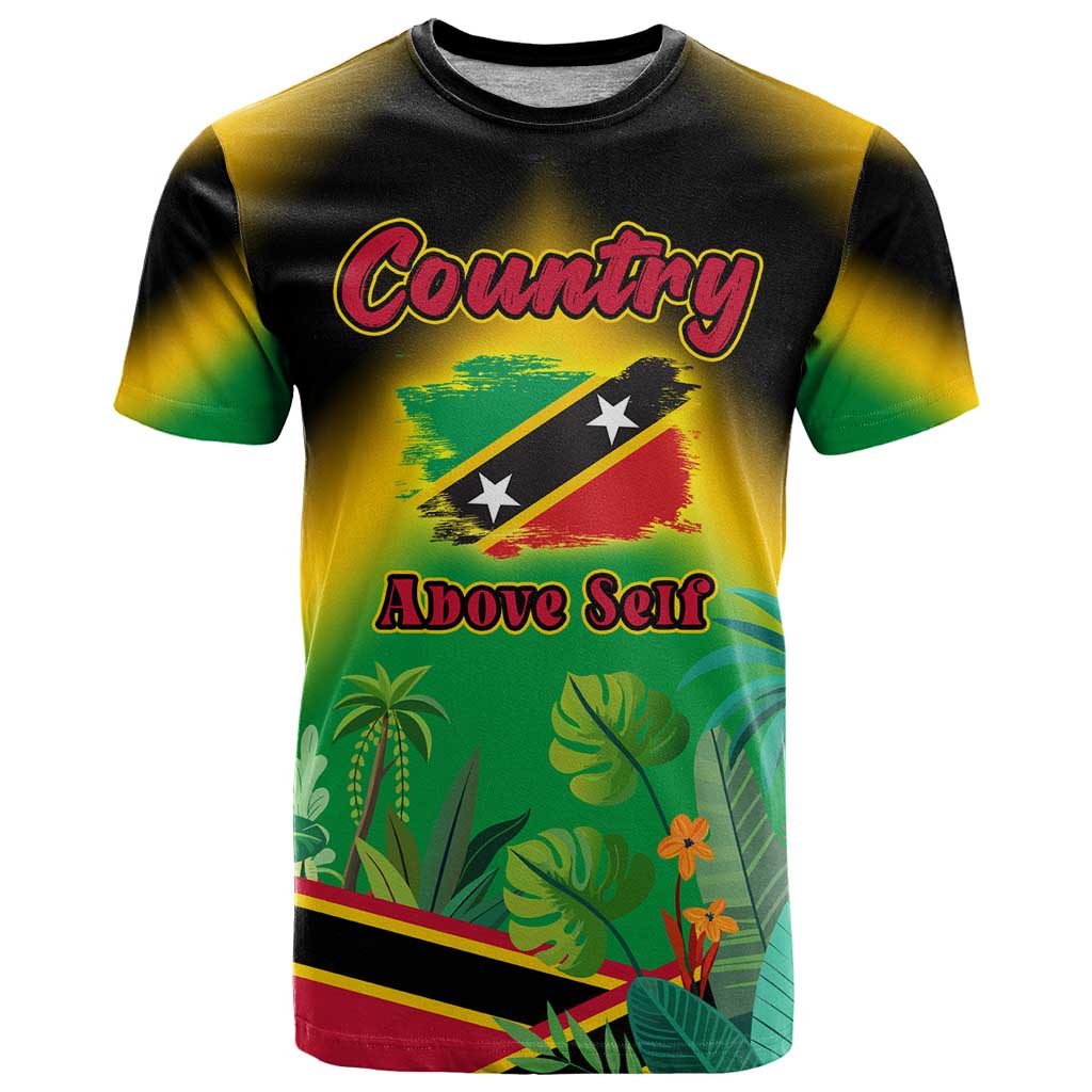 Saint Kitts and Nevis T Shirt with Coat of Arms and Flag Pattern Design - Wonder Print Shop