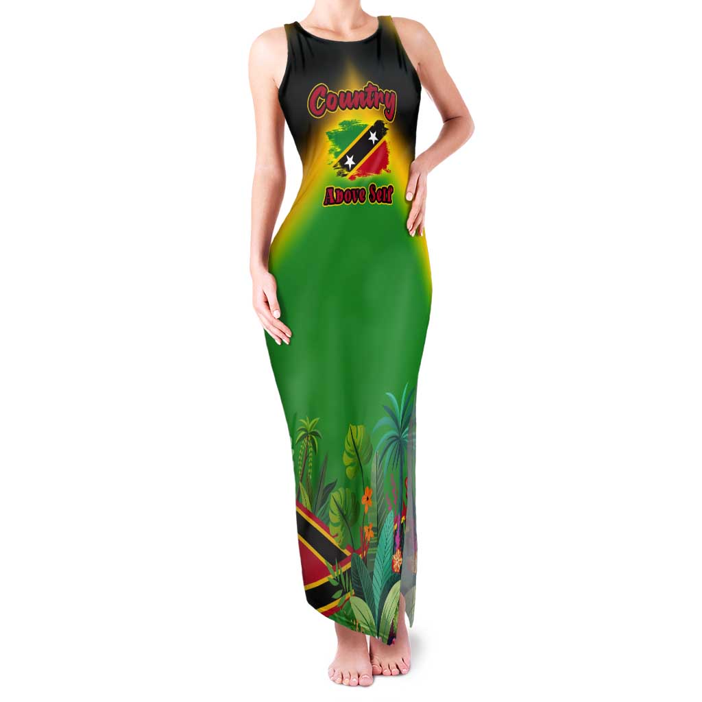 Saint Kitts and Nevis Tank Maxi Dress with Coat of Arms and Flag Pattern Design - Wonder Print Shop