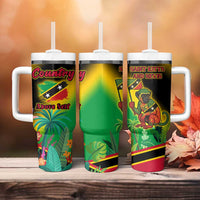 Saint Kitts and Nevis Tumbler With Handle with Coat of Arms and Flag Pattern Design - Wonder Print Shop