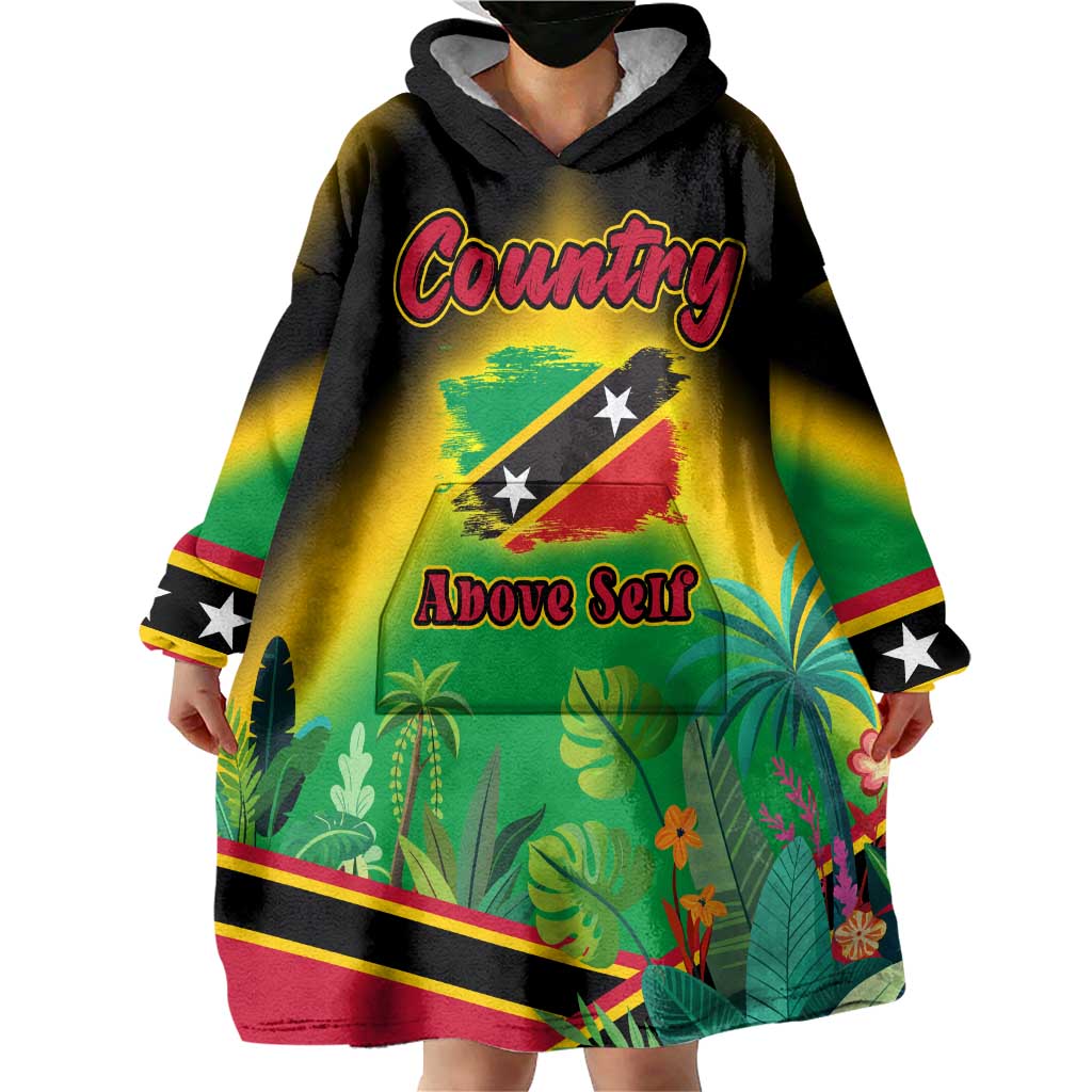 Saint Kitts and Nevis Wearable Blanket Hoodie with Coat of Arms and Flag Pattern Design - Wonder Print Shop