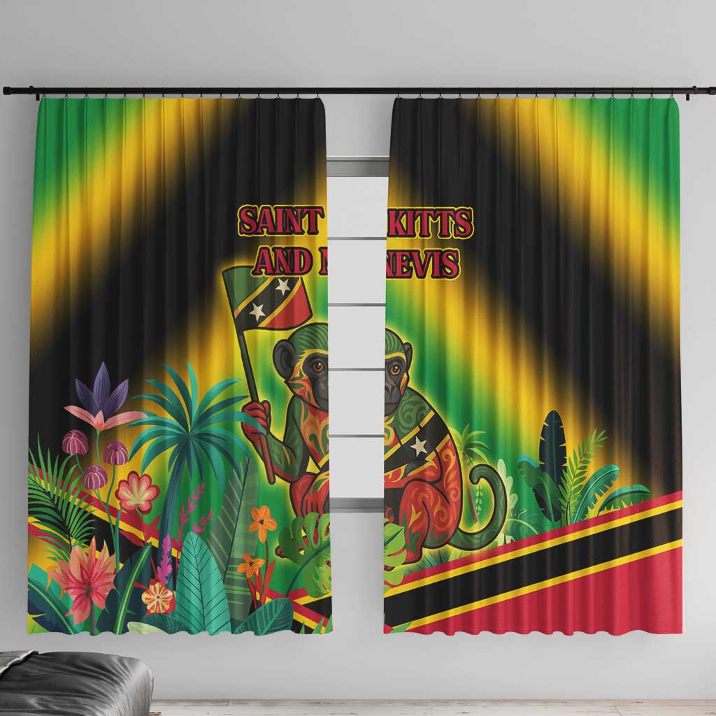 Saint Kitts and Nevis Window Curtain with Coat of Arms and Flag Pattern Design - Wonder Print Shop