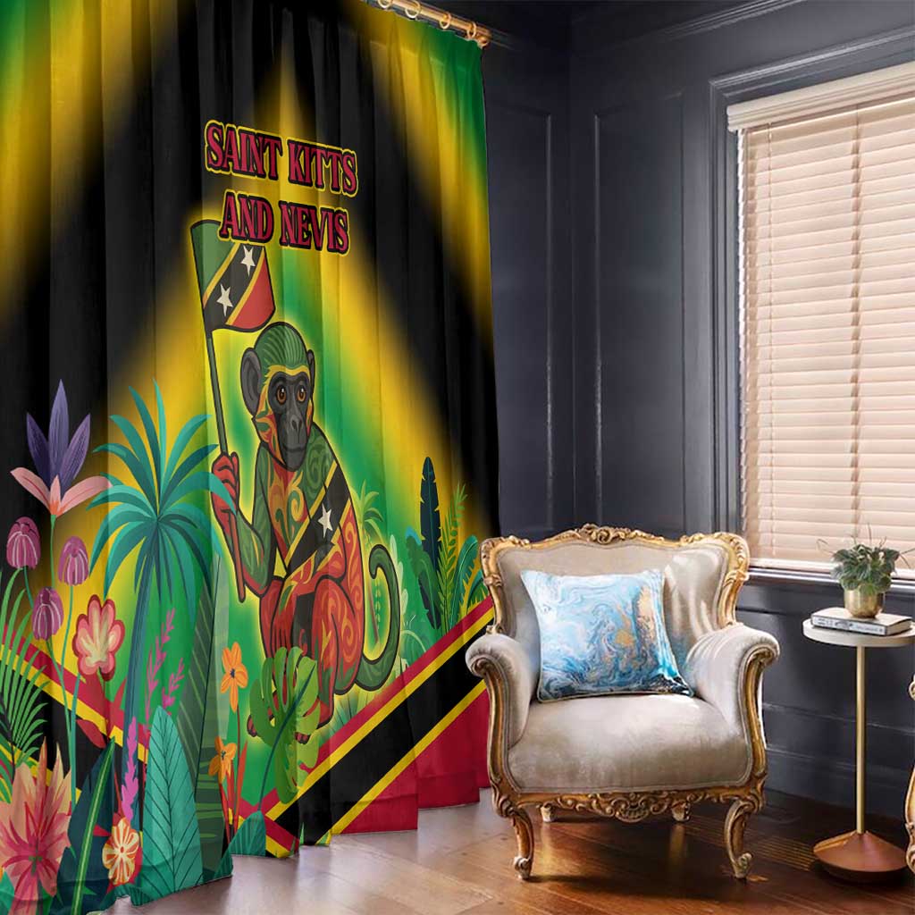 Saint Kitts and Nevis Window Curtain with Coat of Arms and Flag Pattern Design - Wonder Print Shop