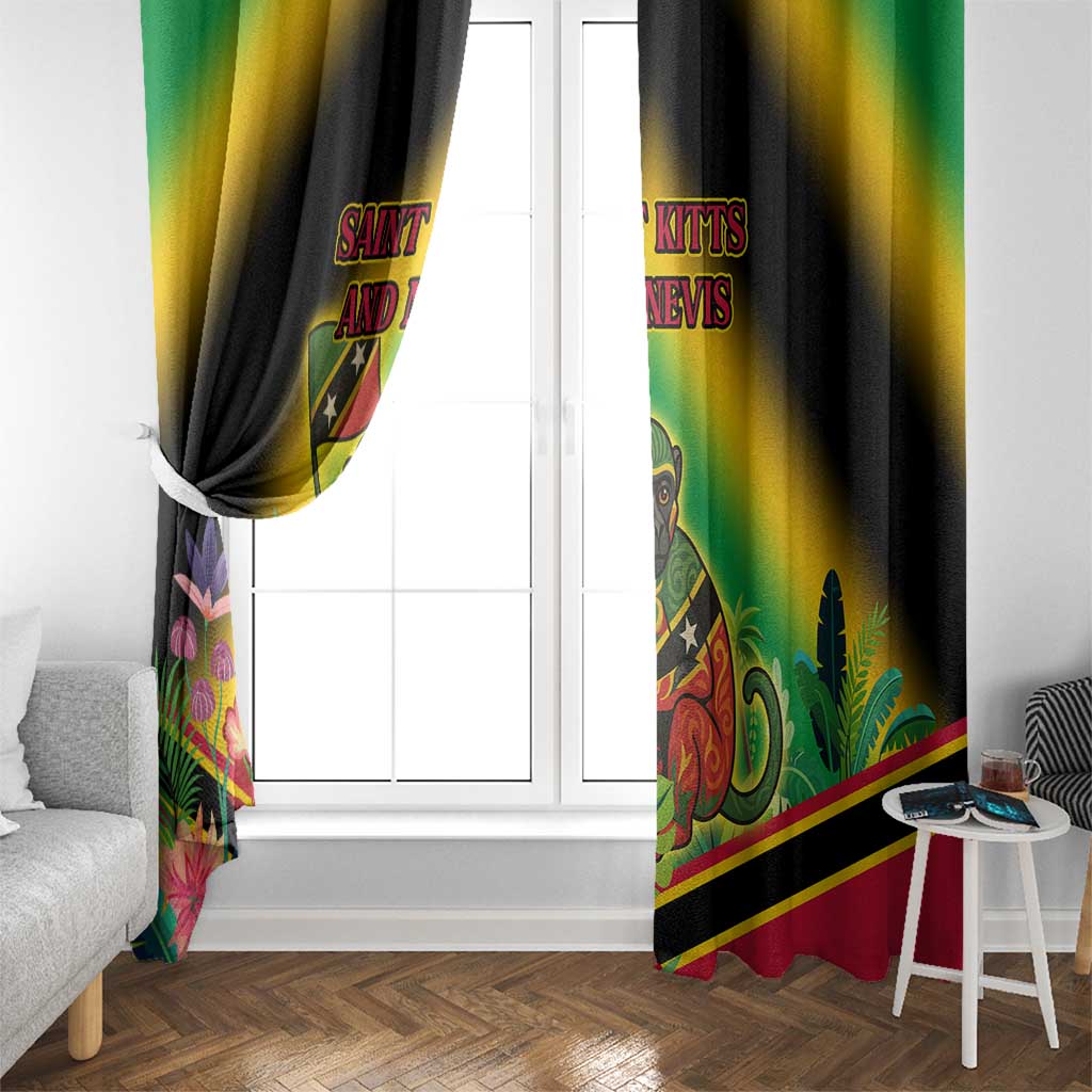 Saint Kitts and Nevis Window Curtain with Coat of Arms and Flag Pattern Design - Wonder Print Shop